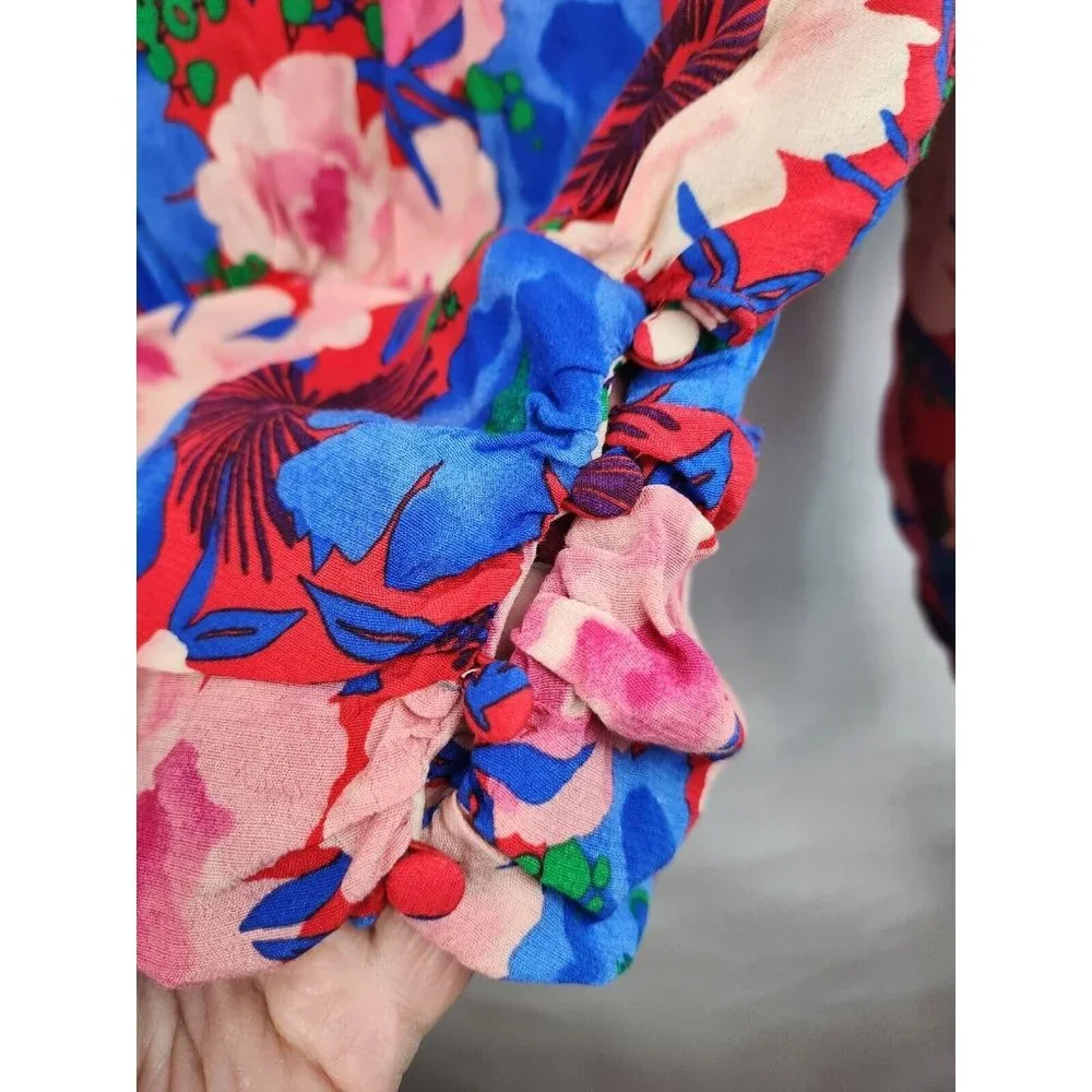 Zara Pink Multi Draped Floral Print Long Sleeve Gathered Blouse Size XS - Picture 5 of 8